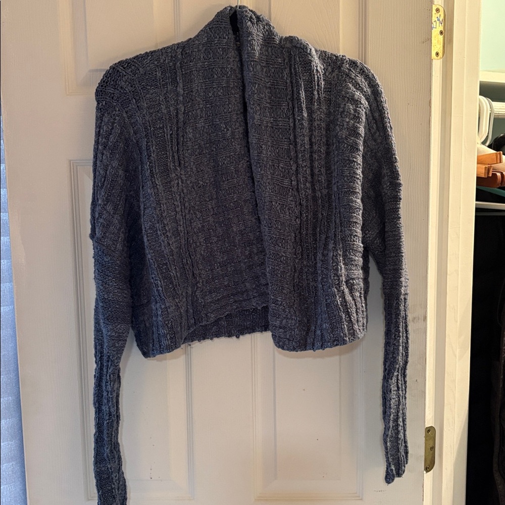 Free People Blue Cropped Cardigan Sweater